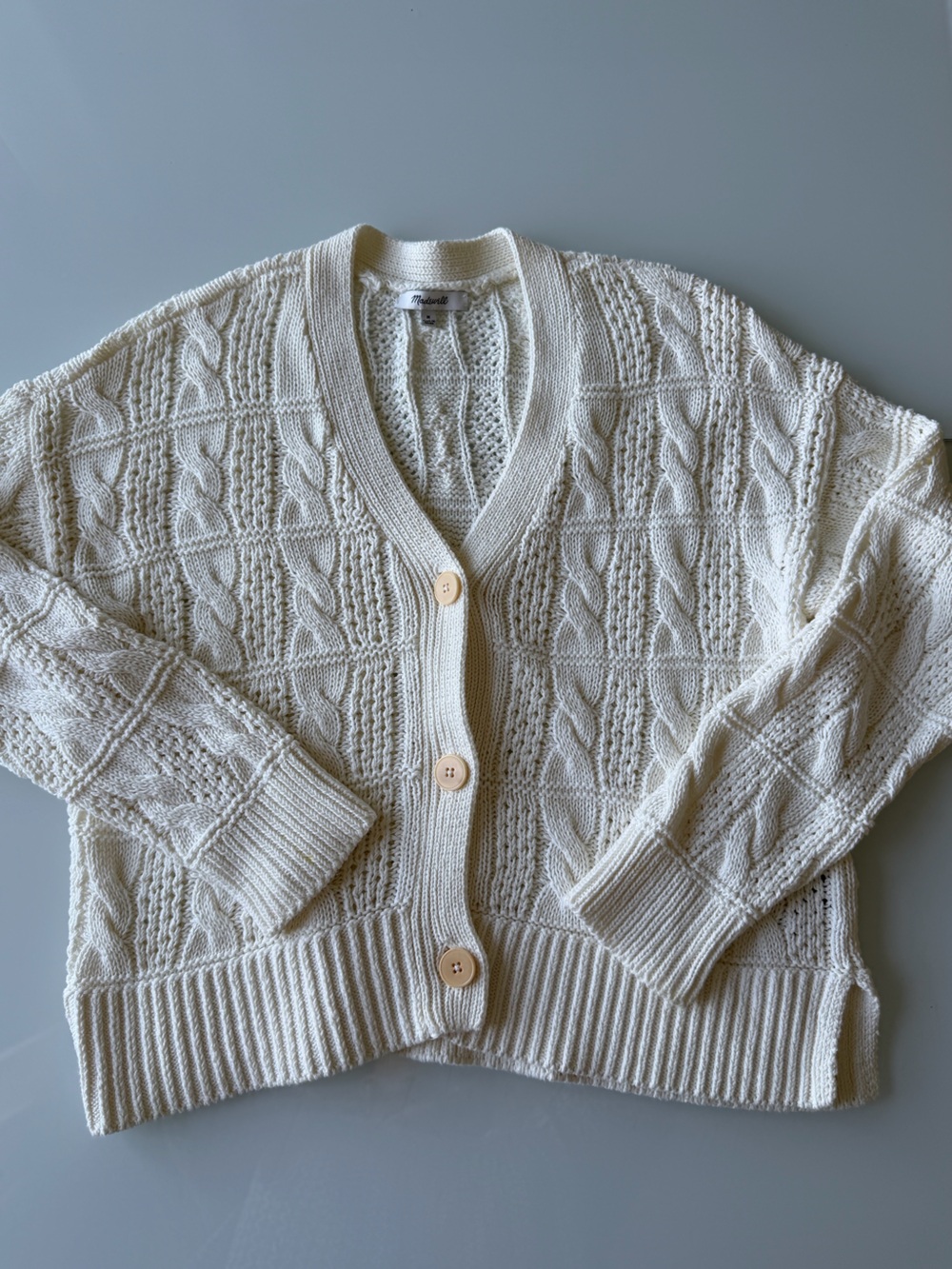 Madewell Cream Cable Knit Button Cardigan